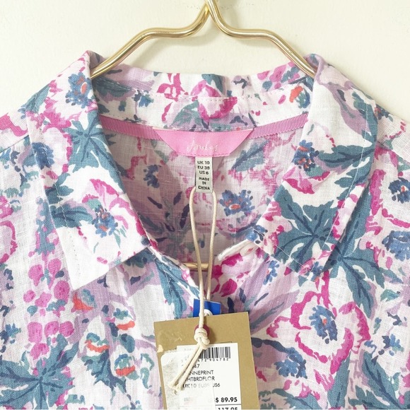 NWT Joules Jeanne Print Floral Linen Button Down Shirt 6 - Picture 8 of 9